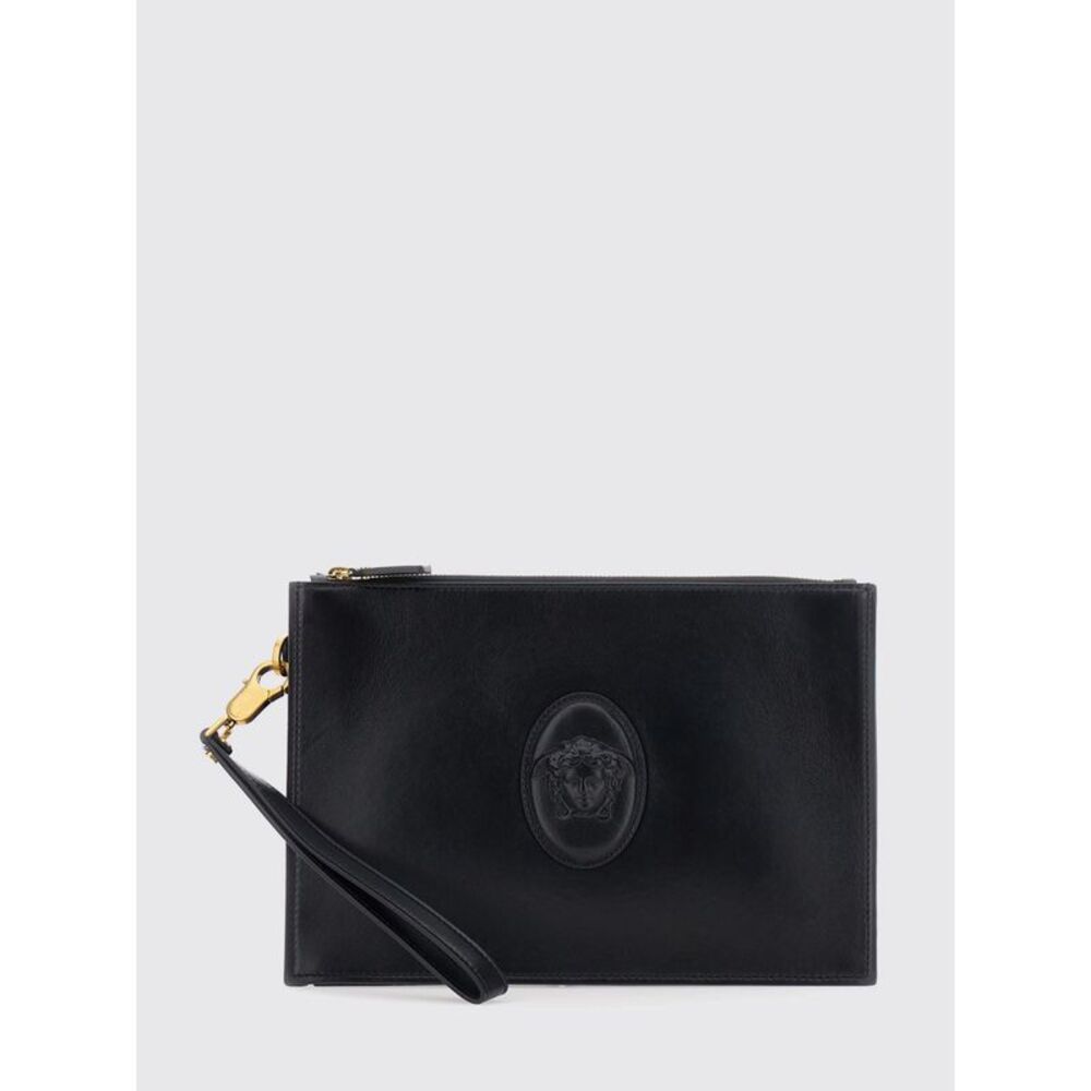 Versace Men Versace Lambskin Pouch With Medusa Logo And Removable Wrist Strap